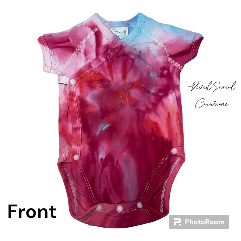 Tie Dye Baby Wrap Onesie Short Sleeve Size 3-6mo Pink Turquoise Infant